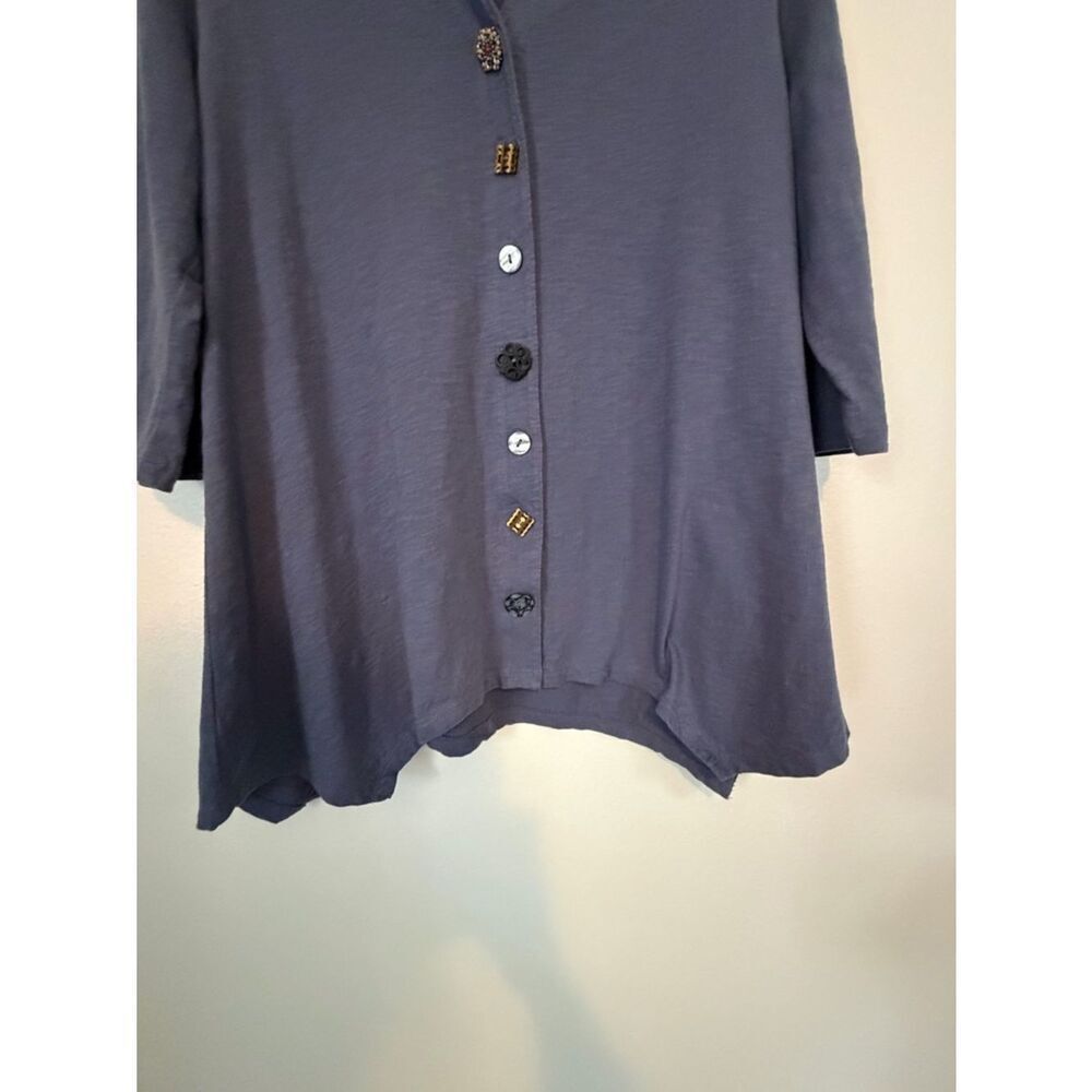 Soft Surroundings Danielle Blouse Blue Decorative Snap Covers Size Large - Picture 6 of 10